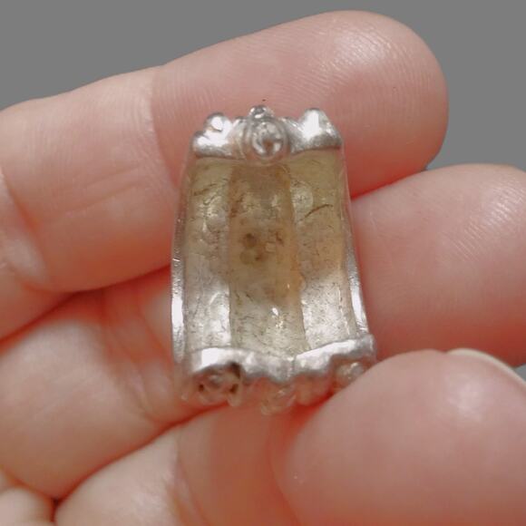 Vintage Sterling Silver Half Hoop Earrings Twisted Rope Heart Crystal Accents - Picture 9 of 15